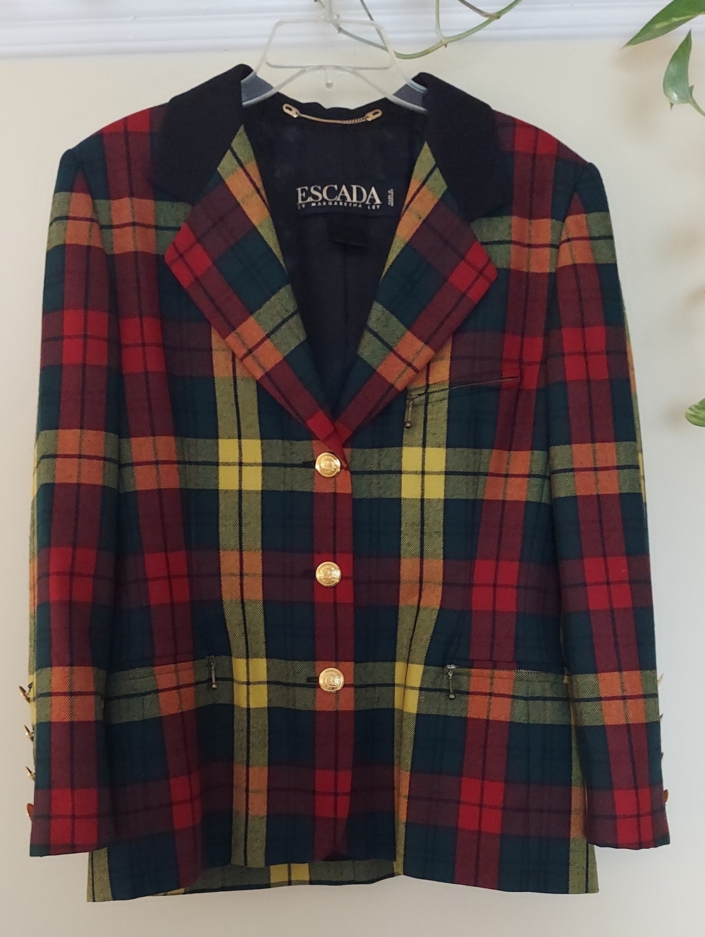 AMAZING FIND! Vintage Escada Multicolor Plaid Blazer with Gold Buttons
